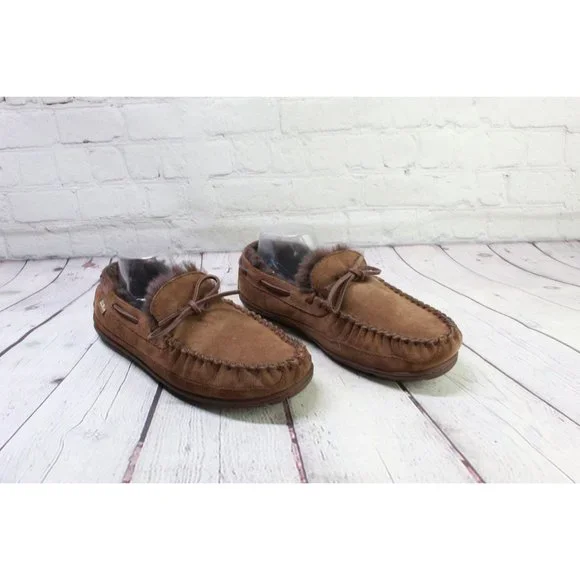 *LL Bean Brown Suede Wicked Good Shearling Lined Moccasin Slippers 11 Inch - Picture 3 of 9
